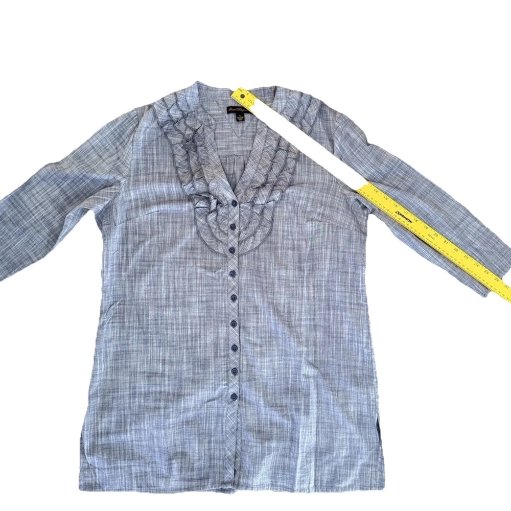 Sweet Magnolia Chambray Blouse LARGE Blue‎ Ruffle Front Button Down Cotton - Picture 9 of 9